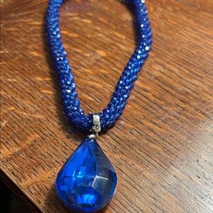 Sapphire Teardrop Crystal Pendant Necklace - Women Jewelry